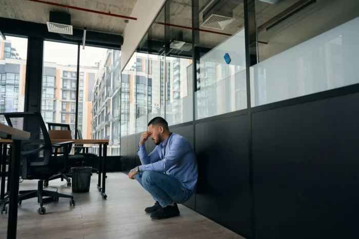Exhausted office worker suffering from job burnout